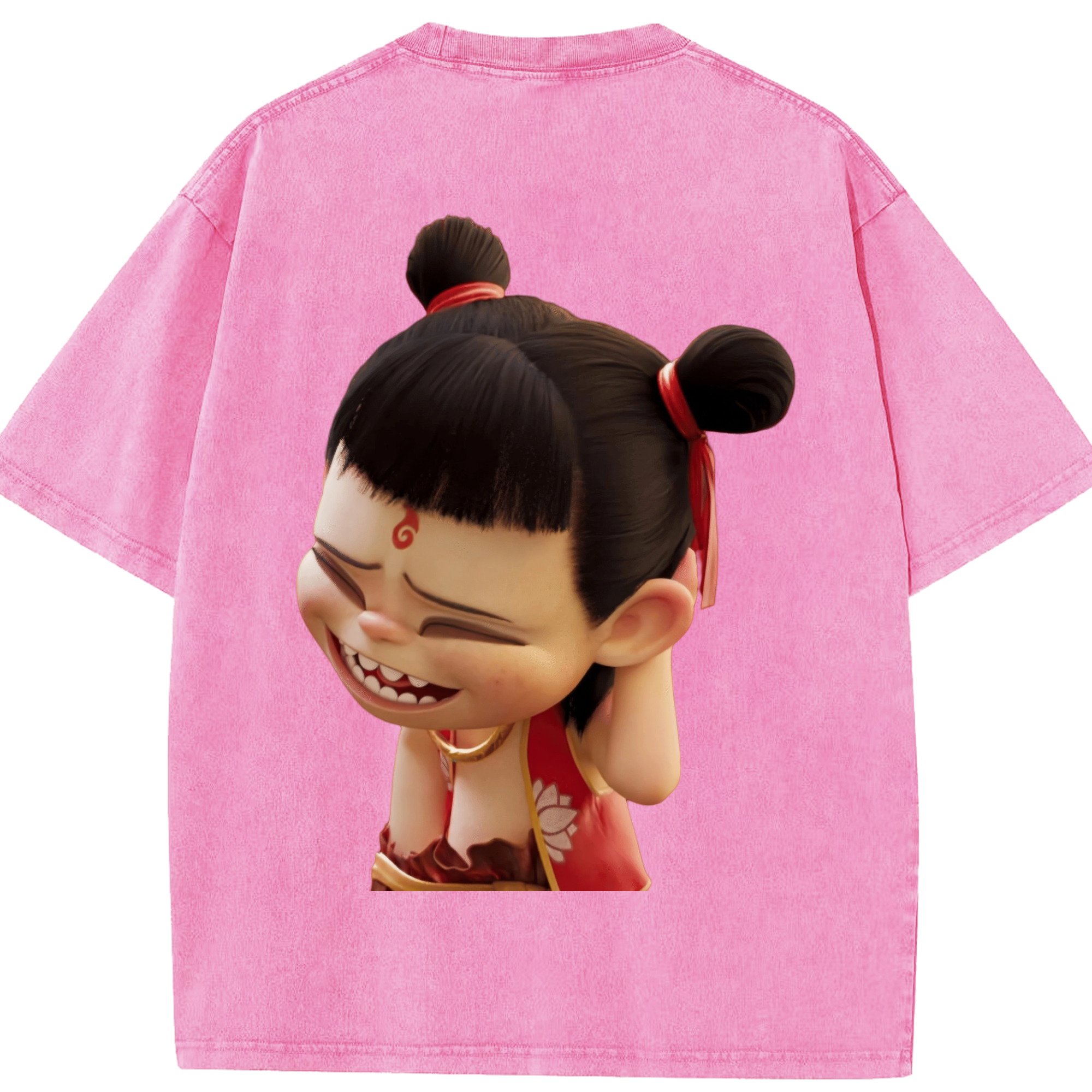 （画像用） Ne Zha 2 ナタ 魔童の大暴れ 綿100% ヴィンテージ風 半袖Tシャツ（背面プリント）